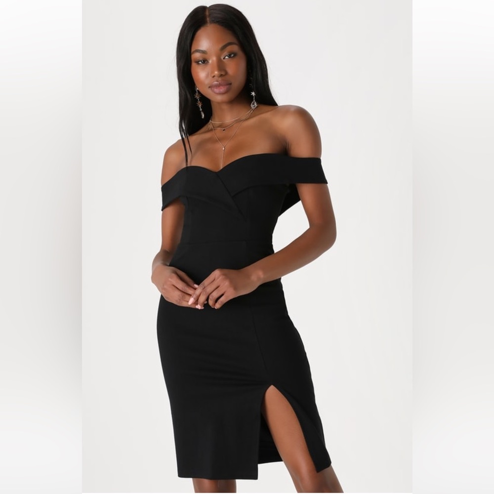 Classic Glam Black Off-The-Shoulder Bodycon Dress